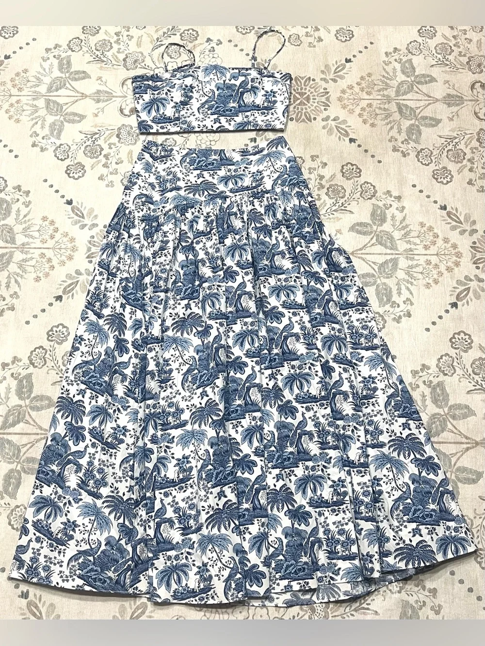 STAUD Procida Maxi Skirt / Federico Cropped Tank Set Blue Toile Size 4 / Small